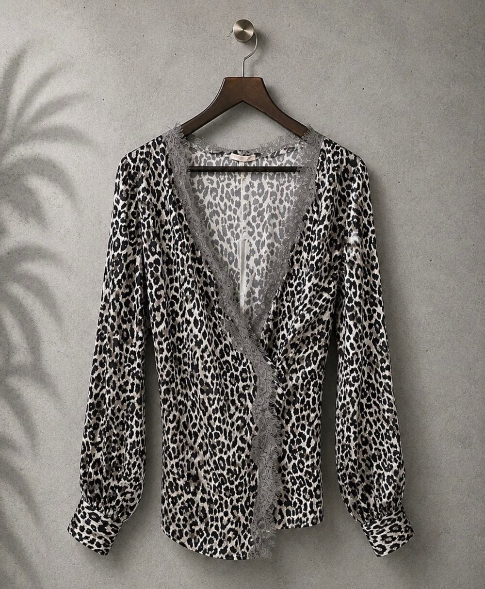 Gold Hawk Silk Kimono in Gray Animal Print / Steeple Grey